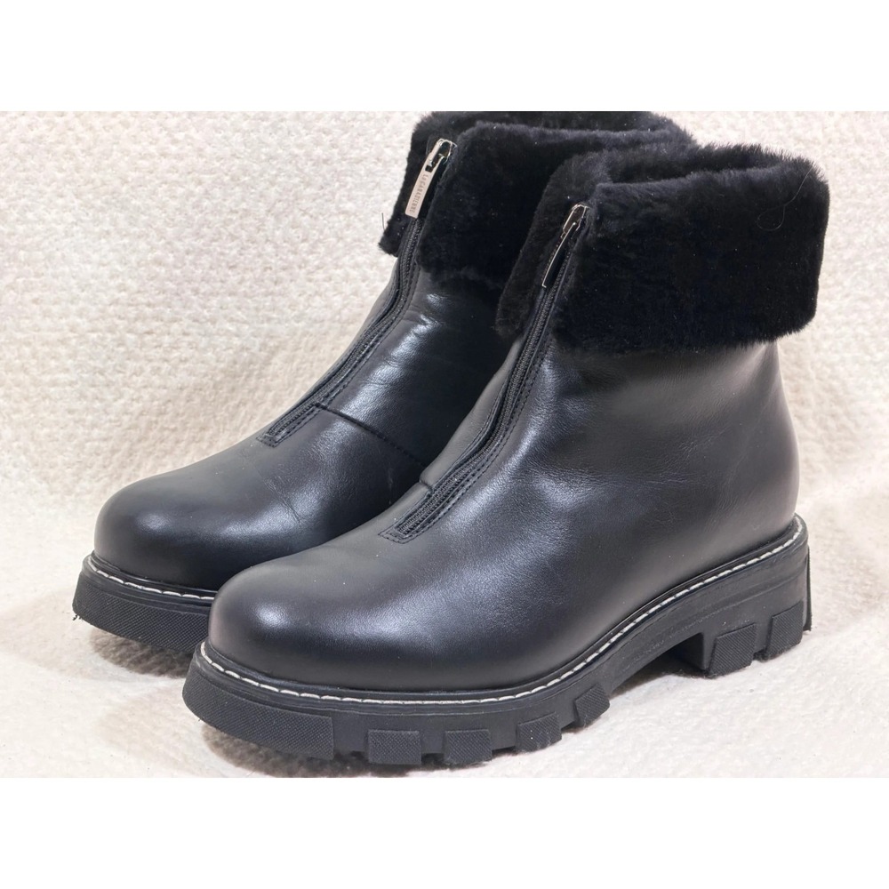 La Canadienne Womens Leather Ankle Boot Black 7.5 Fur Lined Waterproof Lug Sole